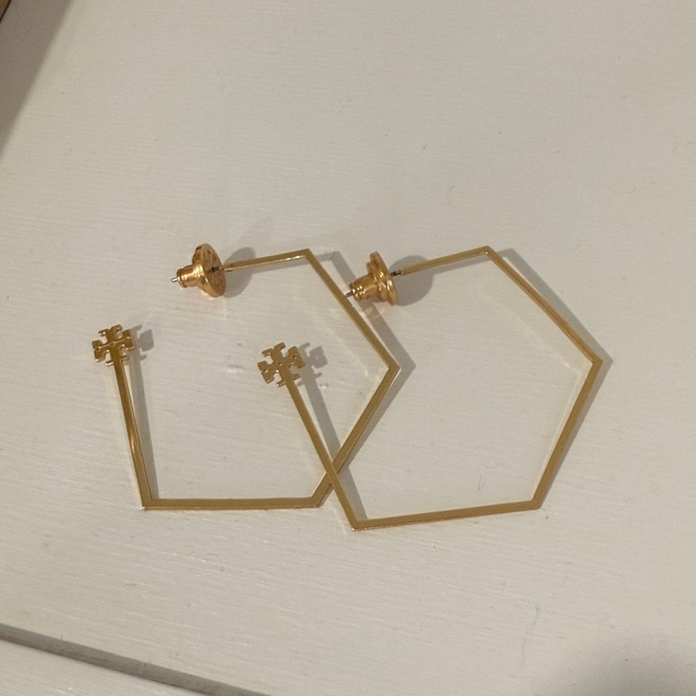 Tory Burch Gold Hexagon Hoop Earrings